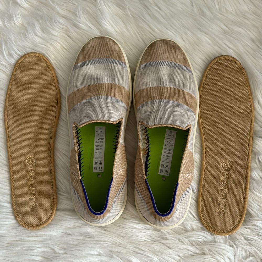 Rothy's Birch Stripe Neutral Slip-On Sneakers Size 10 - Picture 8 of 13